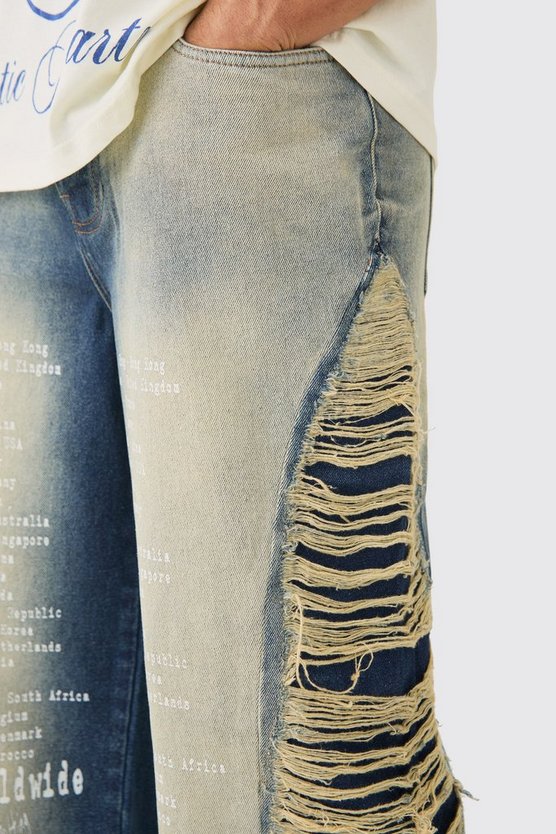 Lockere Jeans mit Rissen und Text-Print