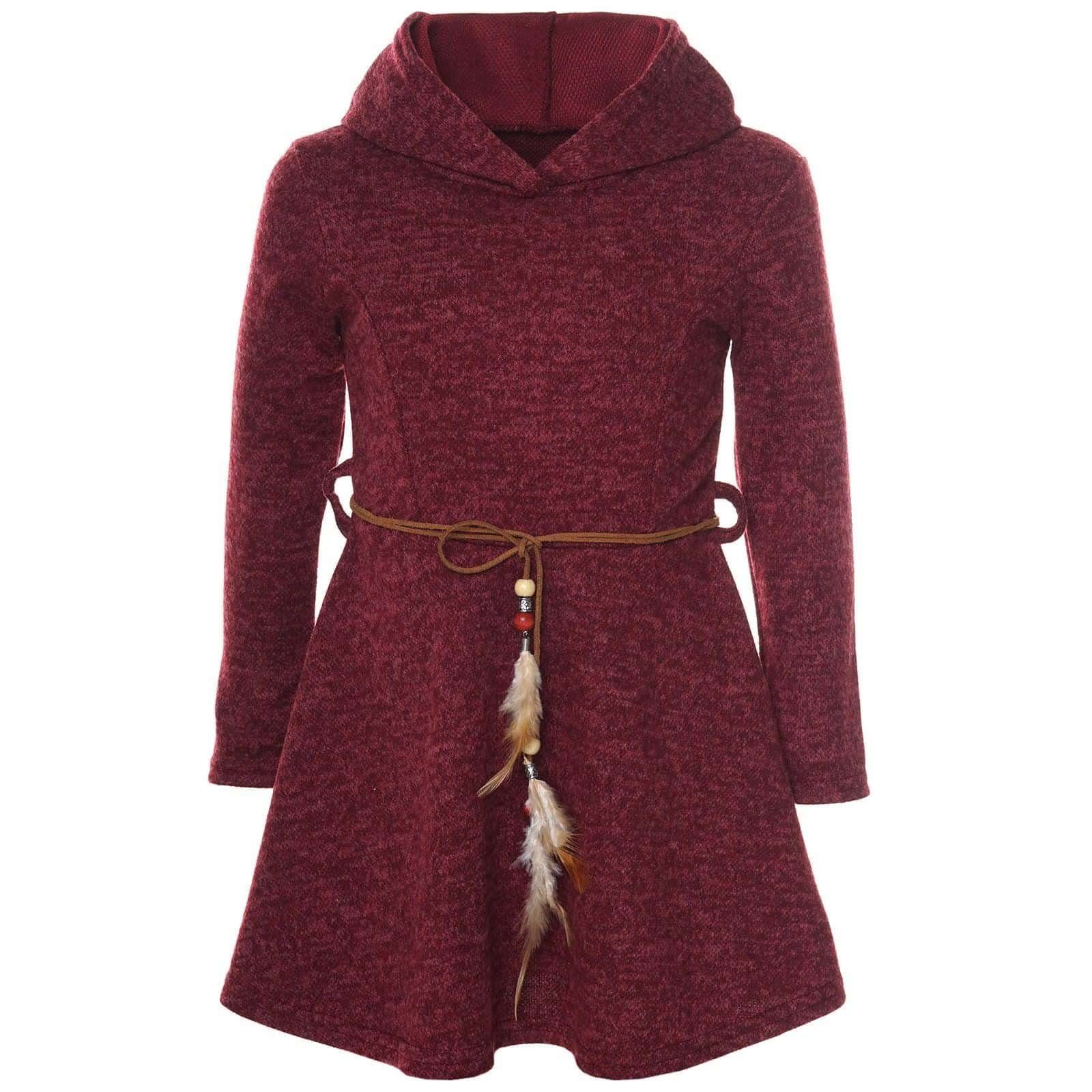BEZLIT Maxikleid Mädchen Kleid mit Kapuze und Federn Gürtel (1-tlg) Bindegürtel mit Federn und Kunstperlen.