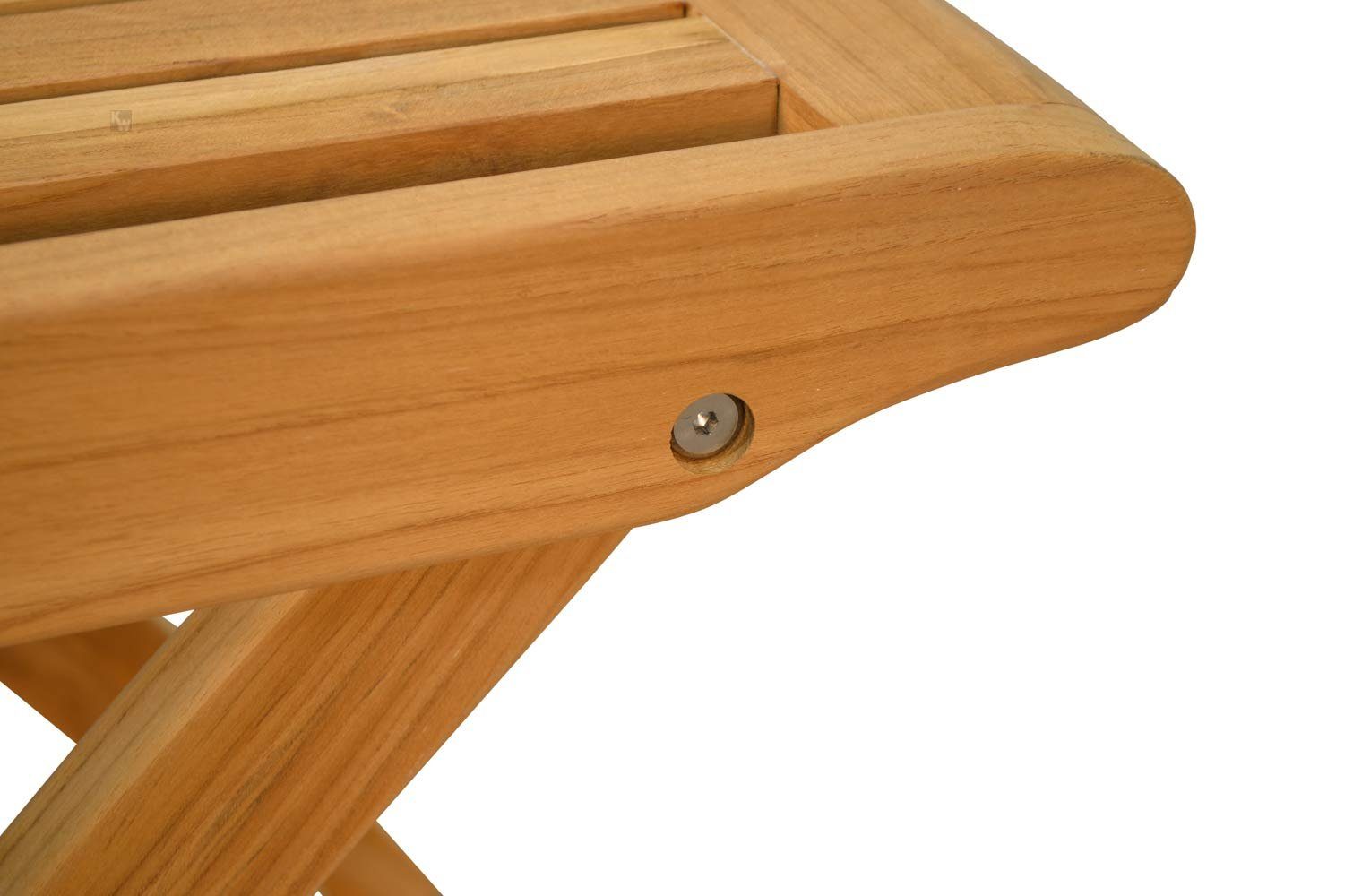 Kai Wiechmann Fußhocker Hochwertige Teak Fußbank 47 x 49 cm als wetterfester Holzhocker, klappbare und unbehandelte Fußstütze aus Teakholz