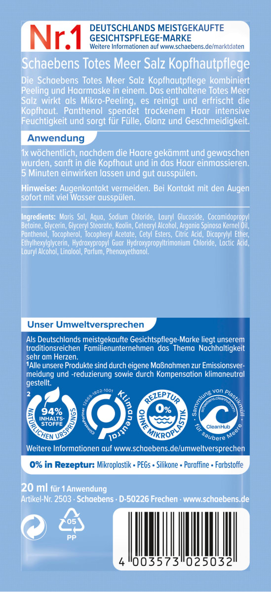 Haarmaske Totes Meer Salz, 20 ml
