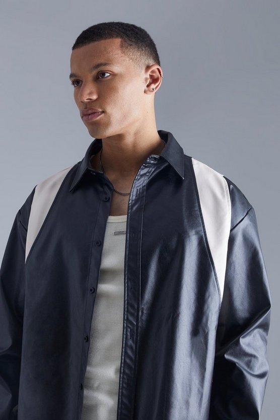 Tall Overshirt mit PU-Einsatz