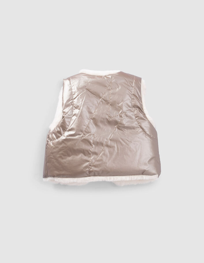 Gilet réversible doré et écru fourré bébé fille