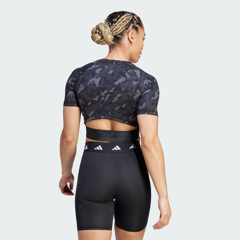 adidas Techfit Camo Print Crop Training T-Shirt Croptop Damen