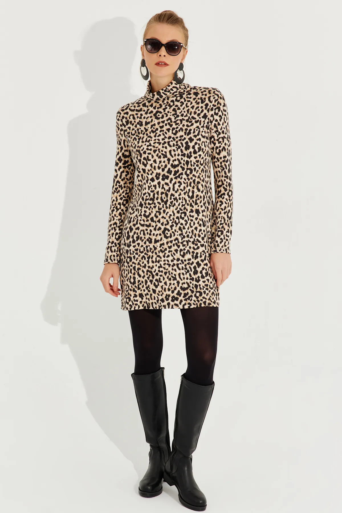 Cool & Sexy  Kamelschwarzes, weiches Leoparden-Minikleid für Damen AYD253