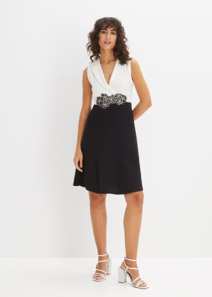Jerseykleid mit Spitzen-Applikation
