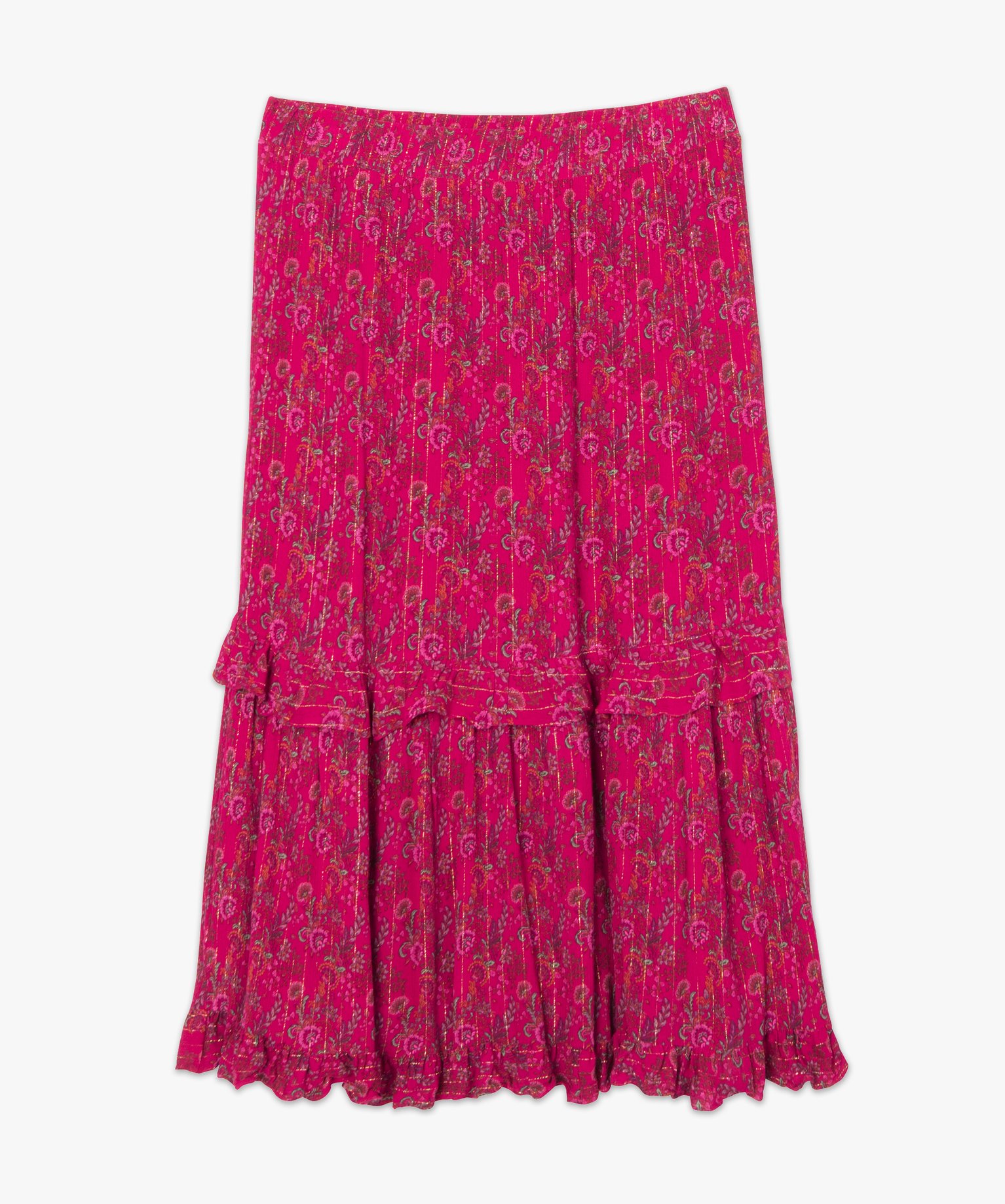 Jupe femme grande taille à motifs fleuris et rayures paille... rose | GEMO
