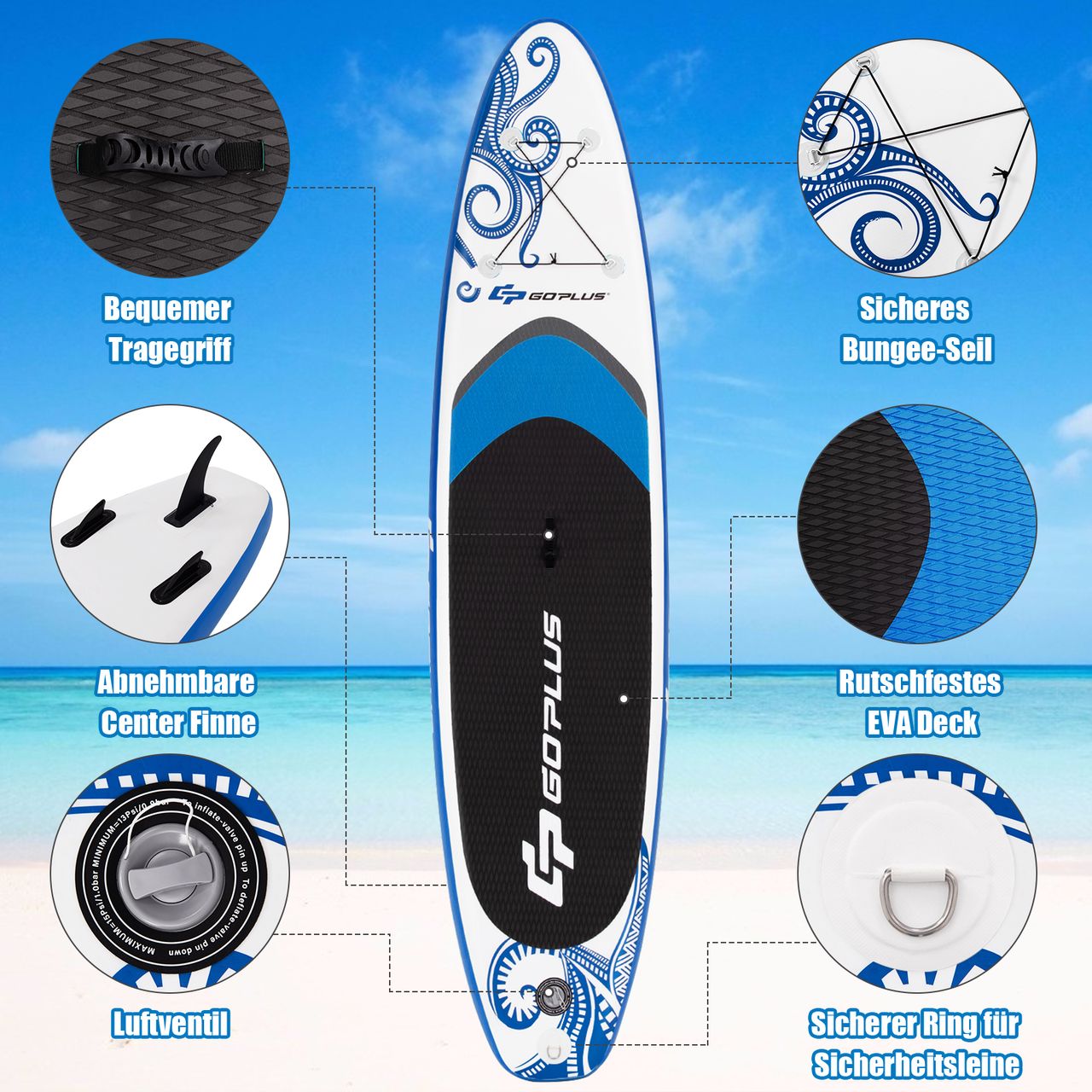 Costway 335 x 76 x 15cm Aufblasbares Stand Up Paddling Board, mit Paddel