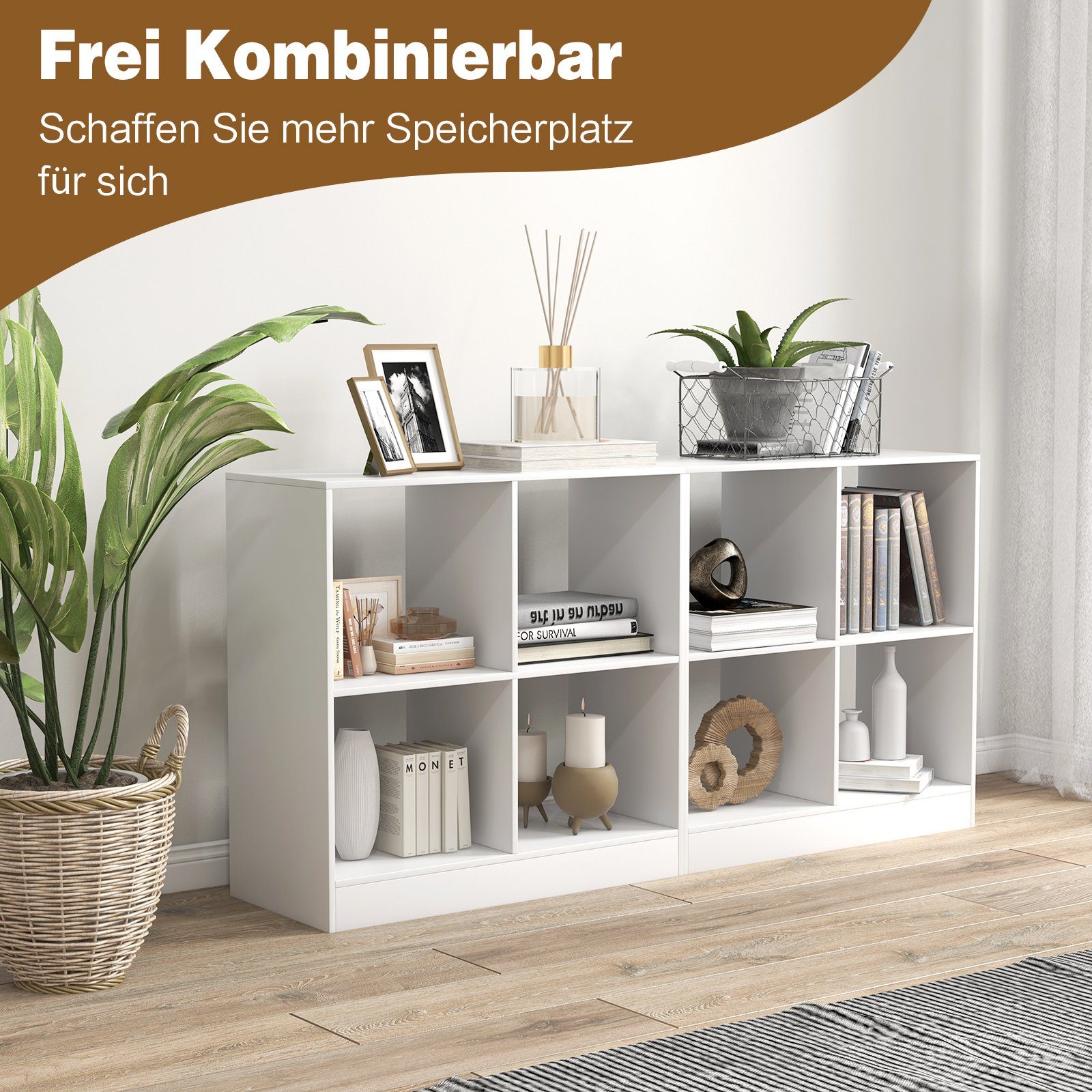 COSTWAY Bücherregal, mit 4 Fächern, 73 x 33 x 73 cm