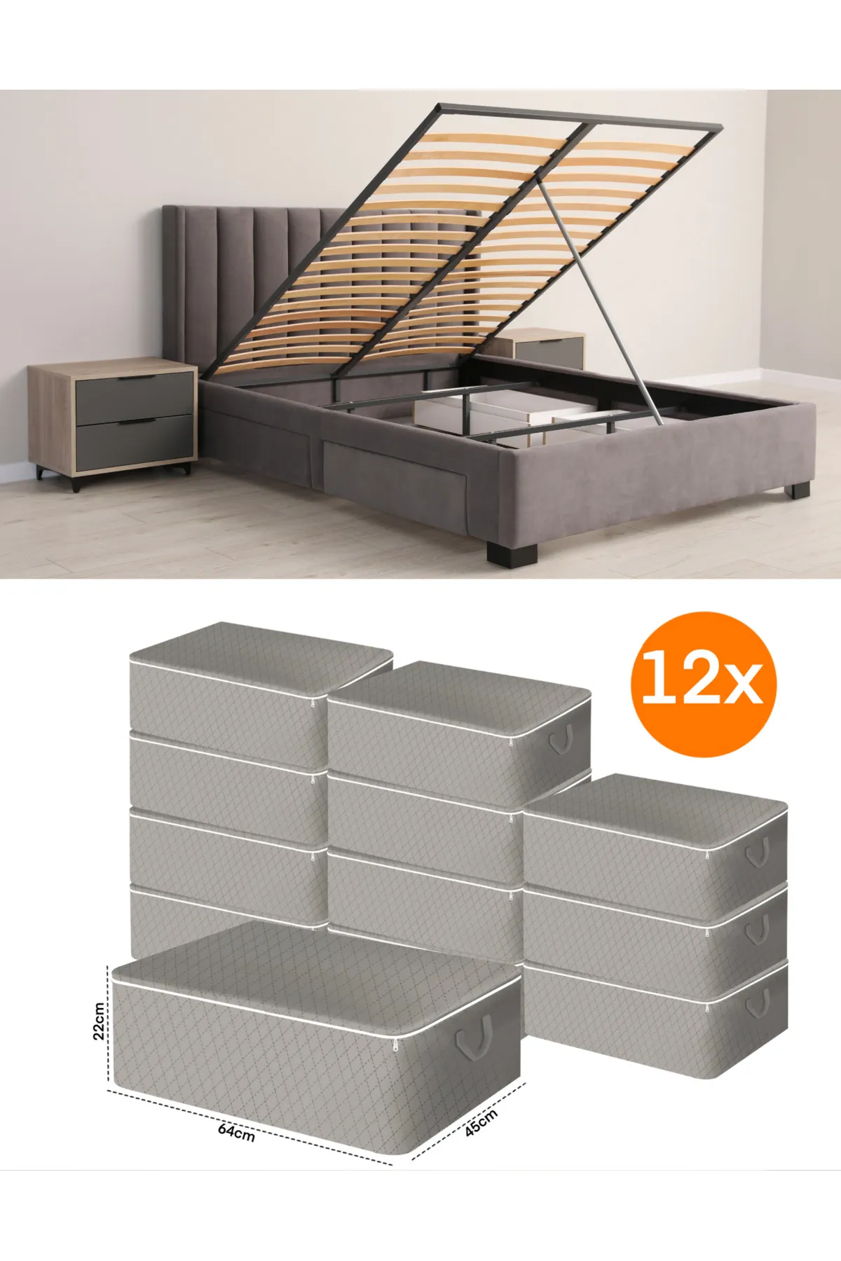 Seryat  12-teiliges Aufbewahrungskissen in großer Größe – gestepptes, gemustertes Unterbett, vielseitig einsetzbar, Steppdeckenaufbewahrung, 64 x 45 x 20 cm