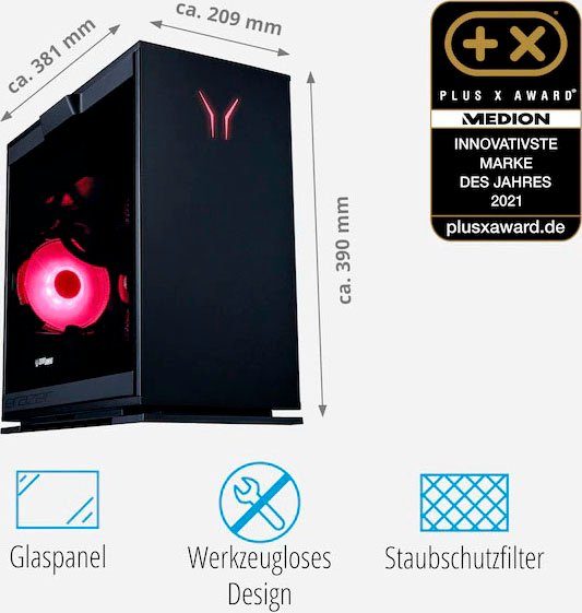 Medion® PC ERAZER ENGINEER X20 Gaming-PC (Intel® Core i7 12700F, RTX™ 3070, 16 GB RAM, 1000 GB SSD, Wasserkühlung)