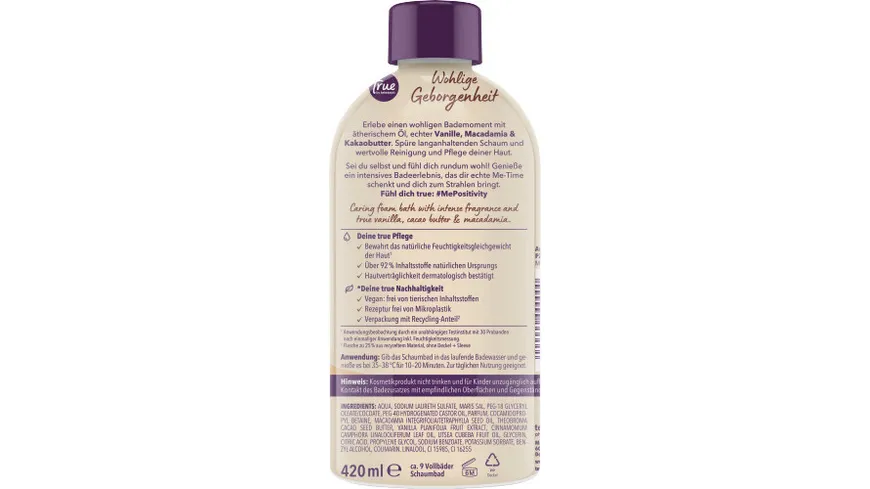 true by tetesept Pflegendes Schaumbad Wohlige Geborgenheit 420 ml