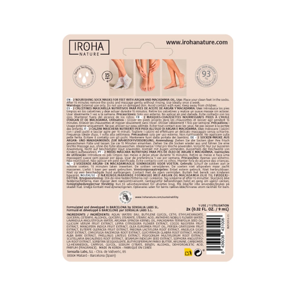 iroha Traitement des pieds  -  NOURRISSANT Argan et macadamia - CLEAN BEAUTY Chaussettes