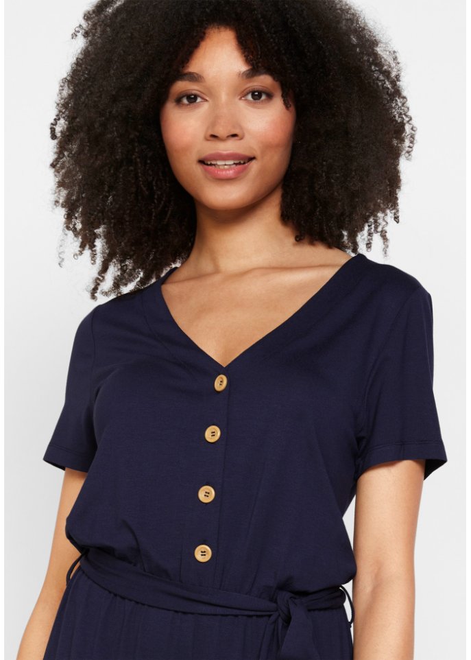 Jersey-Jumpsuit mit V-Ausschnitt, kurzarm