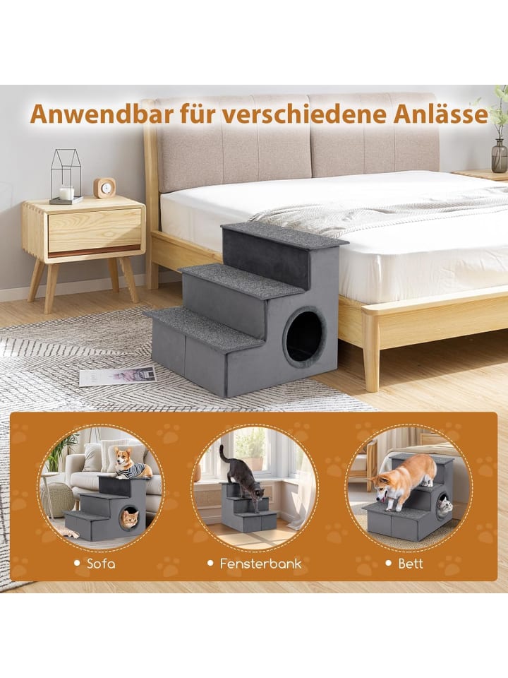COSTWAY Hundetreppe 3 Stufen Faltbar in Grau günstig kaufen onesize