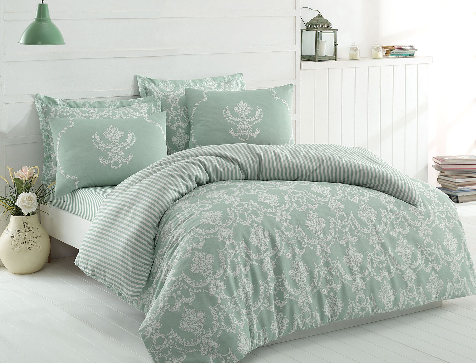 Bettdecke + Kopfkissen, EPJ1654, Wassergrün, 65% Baumwolle / 35% Polyester, L'Essentiel Linge de Maison