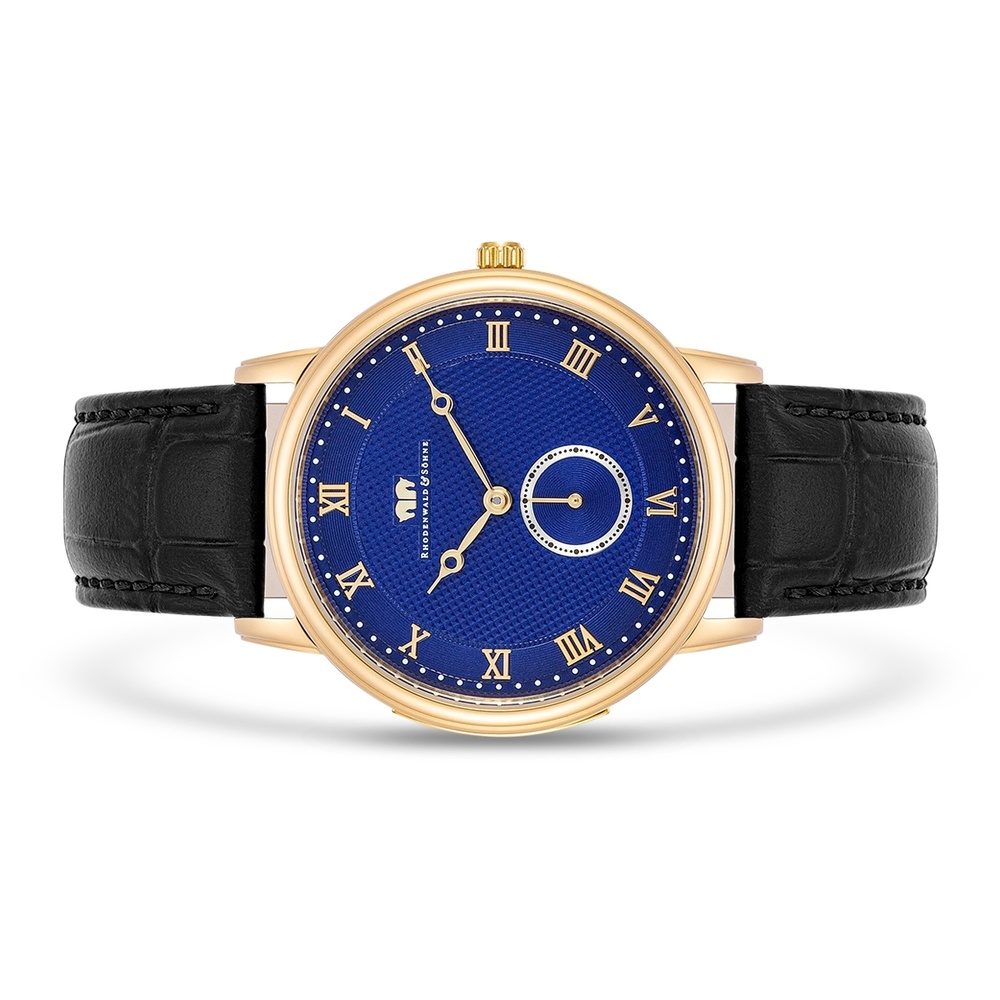 Rhodenwald & Söhne Montre à quartz Moonlight en Or jaune Cuir véritable en Noir Montre