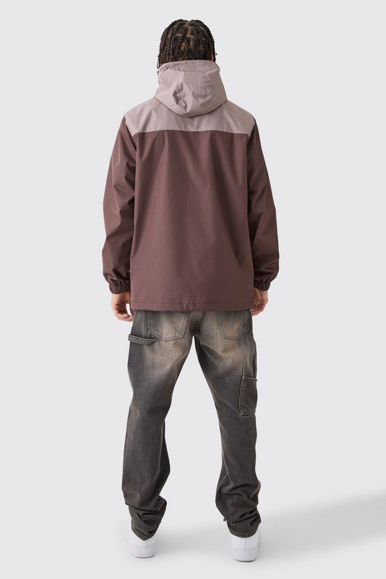 Colorblock Regenjacke mit Kapuze und Reißverschluss