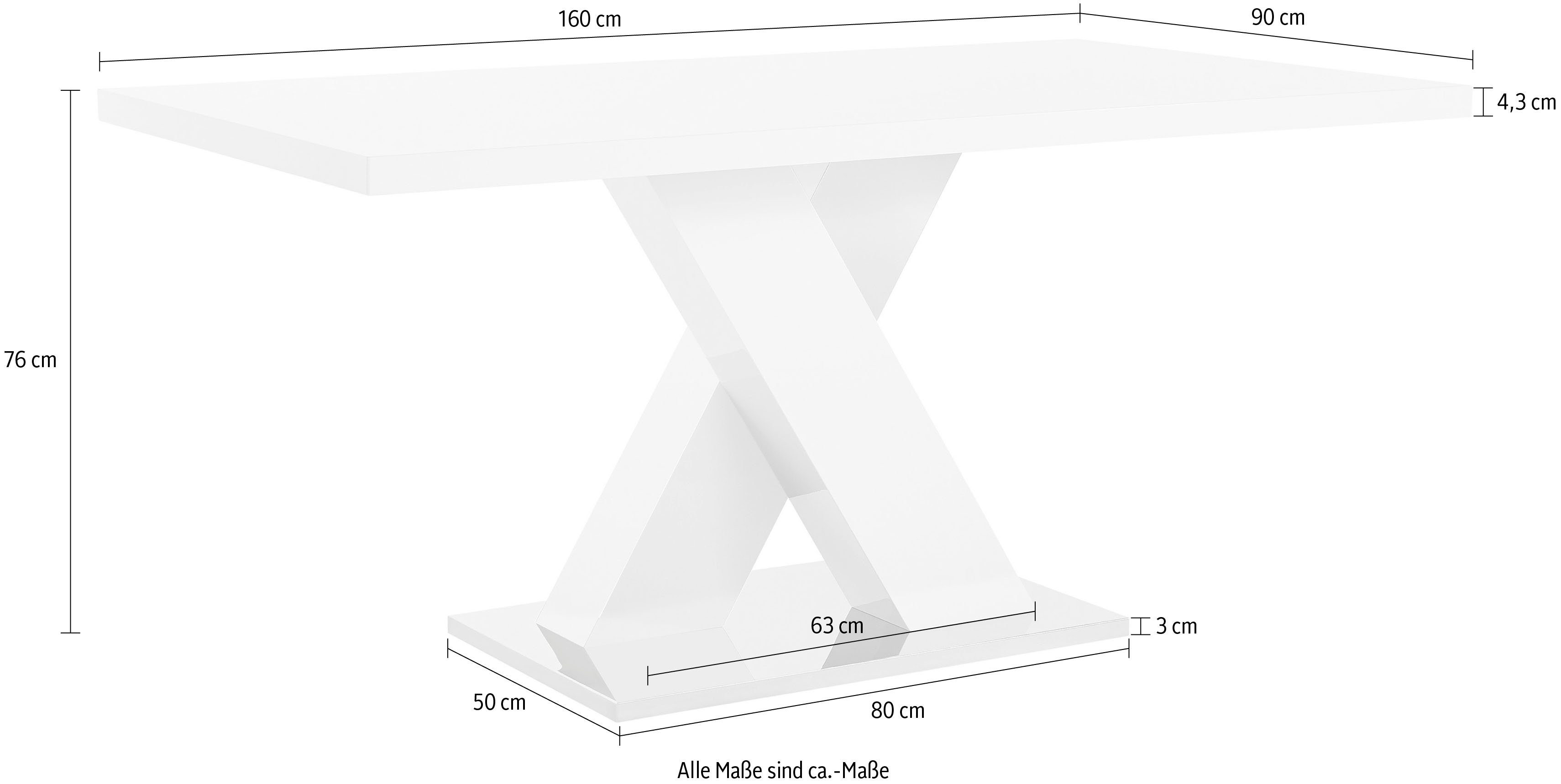 INOSIGN Esstisch Ali, Breite 160 cm, weiß Hochglanz, Bodenplatte aus Metall