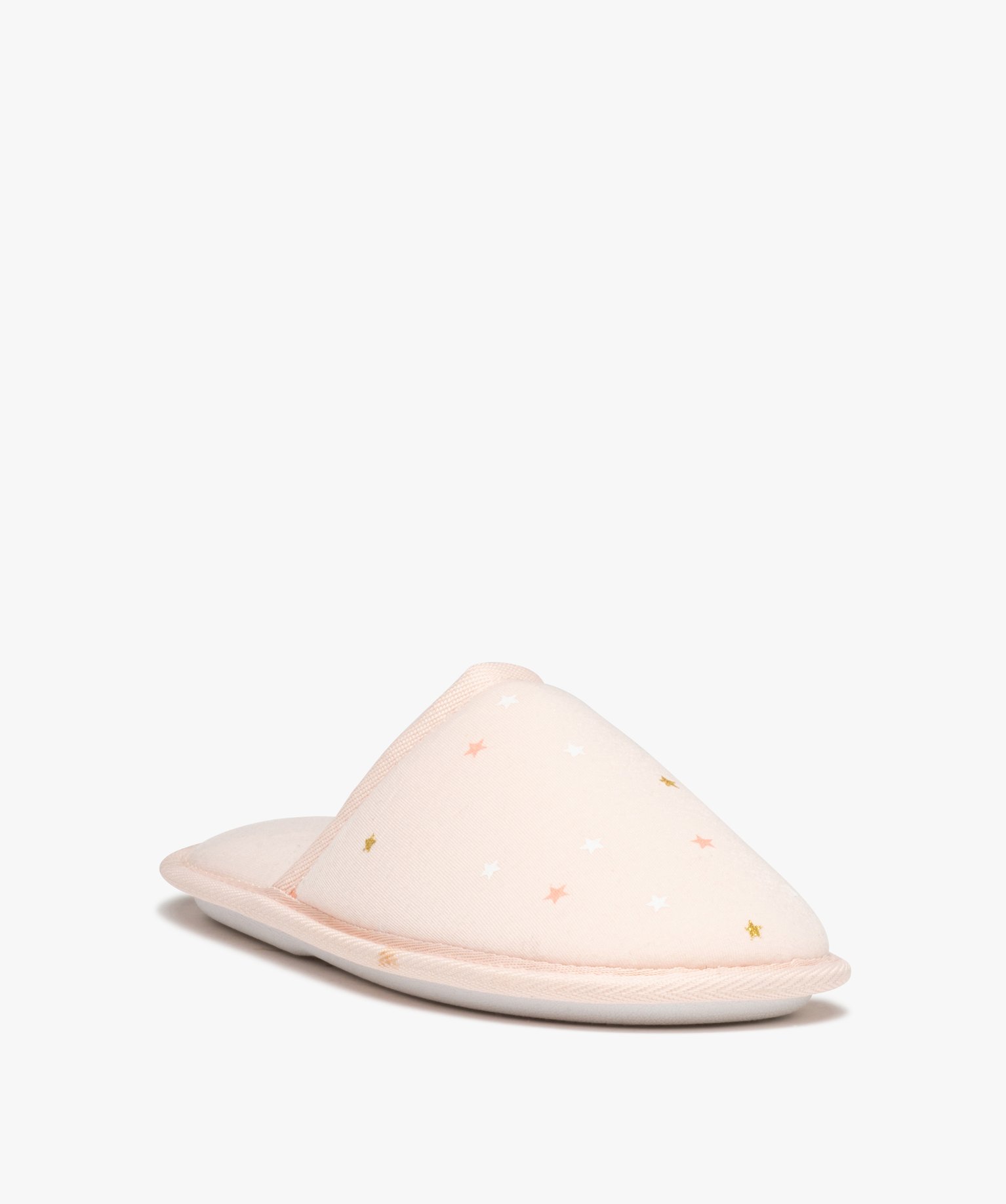 Chaussons femme mules plates en jersey à motifs étoilés rose | GEMO