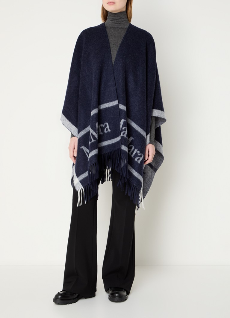 Poncho de lã MaxMara Hilde com estampa do logotipo e franjas.