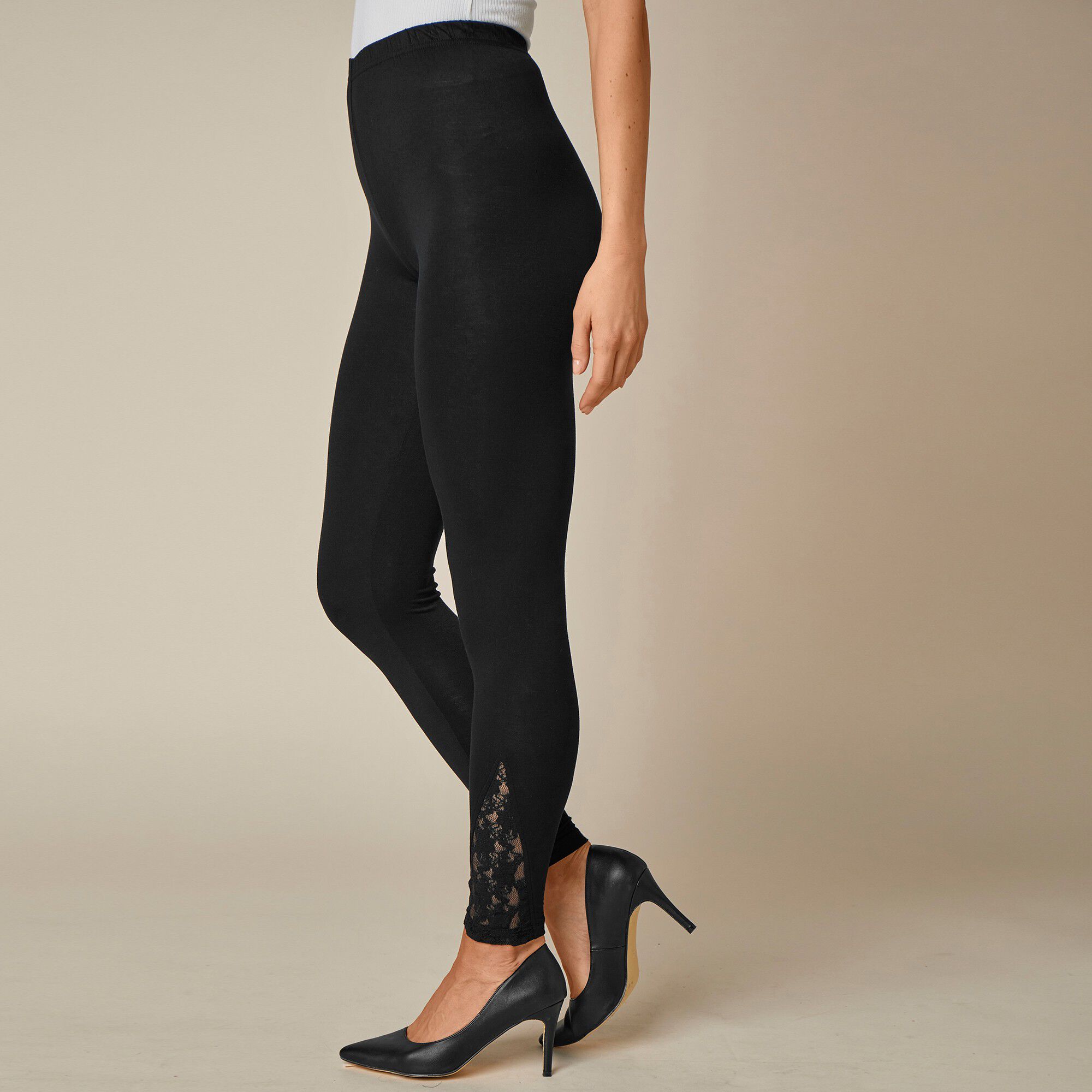 Legging base dentelle, taille élastiquée