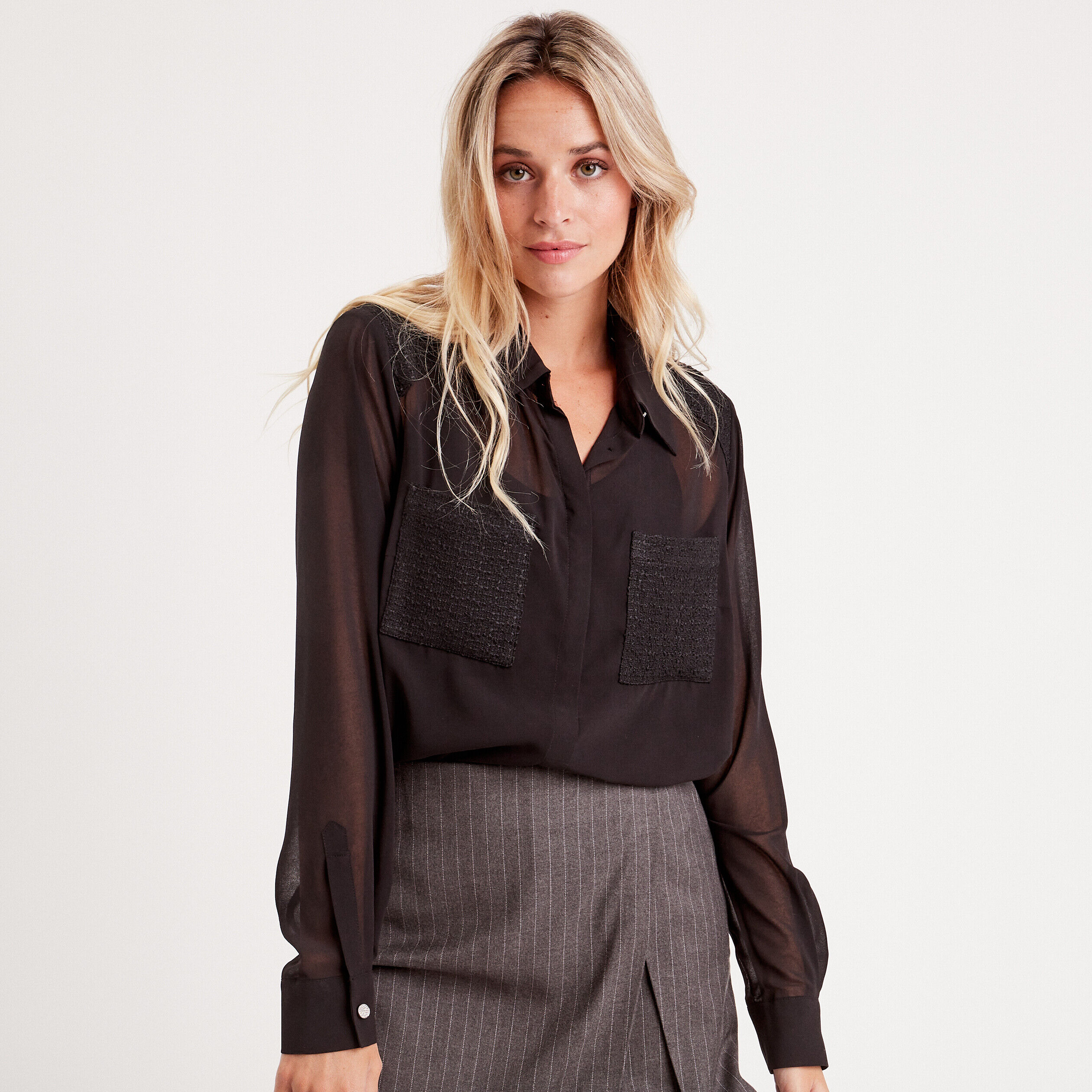 Chemise manches longues noir femme | Cache Cache