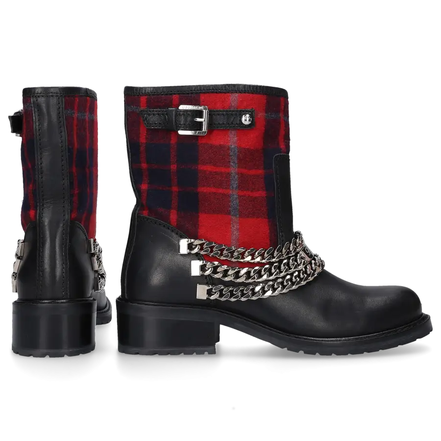 Dsquared2 - Stiefeletten Baumwollmischung Kalbsleder Zierkette Zierschnalle rot schwarz - schwarz