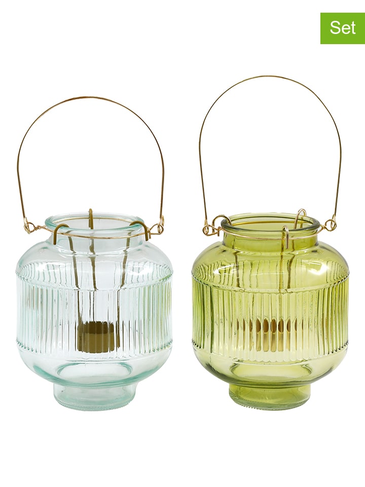 SiL Interiors 2er-Set: Windlichter in Hellblau/ Grün - (H)15  x Ø 14,5 cm günstig kaufen onesize