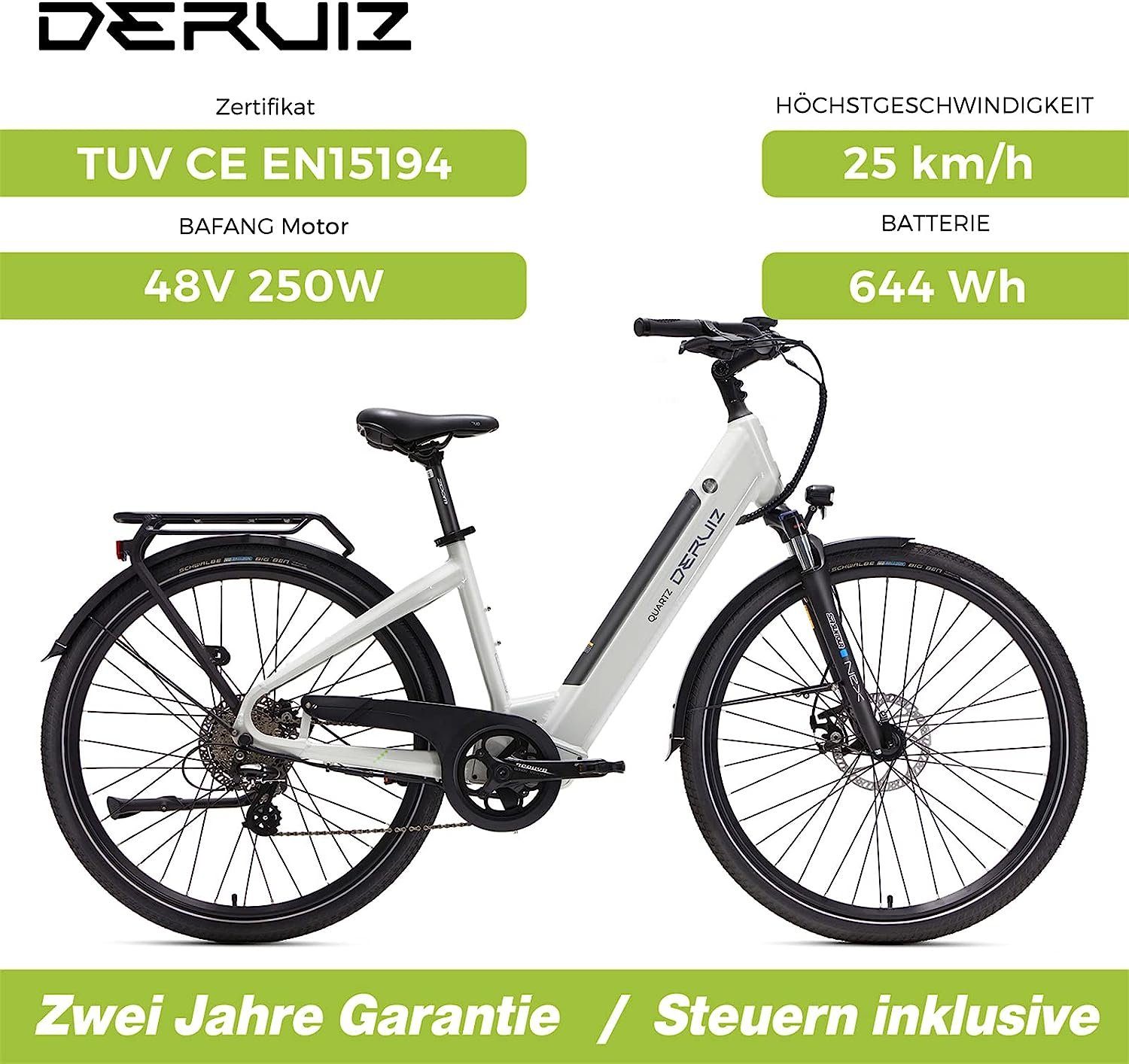 DERUIZ E-Bike Quartz 28 Zoll Ebike sale für Damen Herren, 644 Wh großer Kapazität, 8 Gang SHIMANO SHIMANO ALTUS 11-32T Schaltwerk, Kettenschaltung, Heckmotor, 644,00 Wh Baterrie, (mit Akku-Ladegerät, mit Werkzeug), 644Wh Batterien