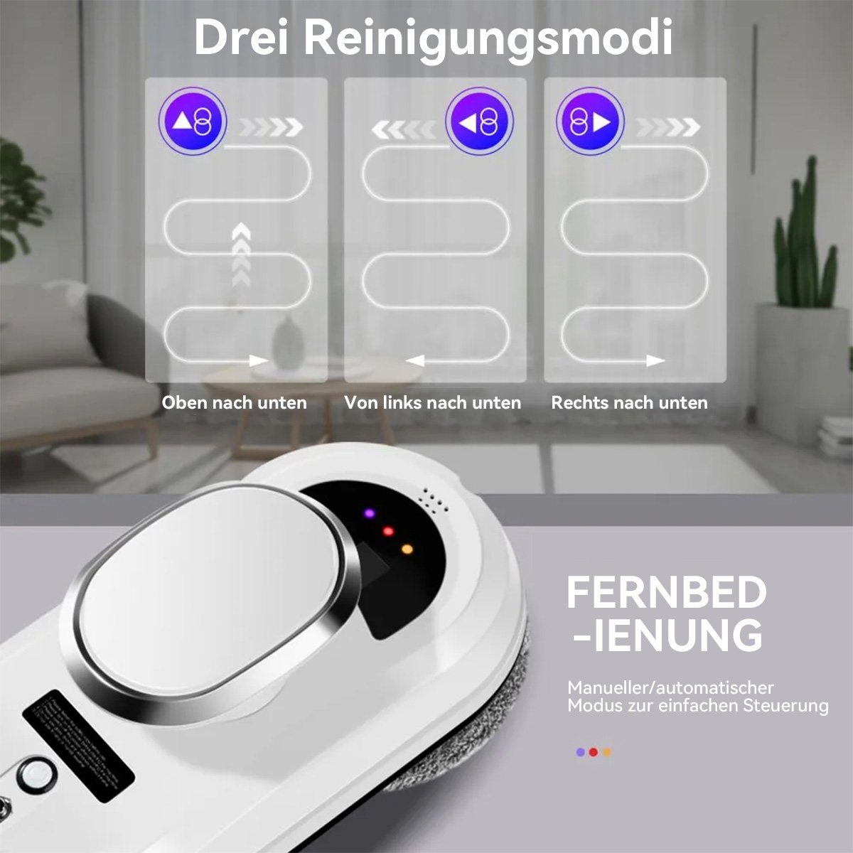 Hikeren Fensterputzroboter 80W Fenstersauger,2800Pa,Fensterputzer,Mit USV-Stromausfallschutz