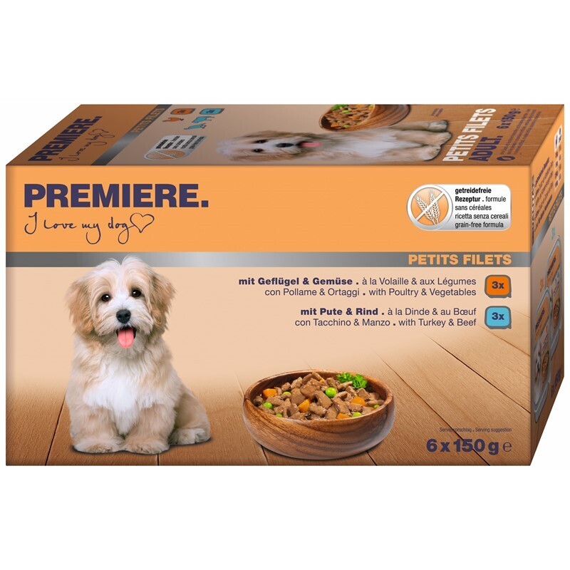 PREMIERE Hundenassfutter PREMIERE Schale Multipack Adult Petits Filets 6x150g