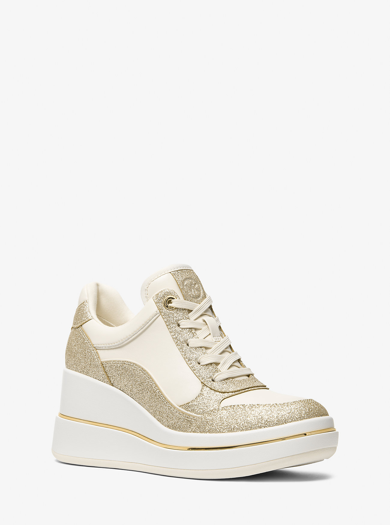Emmy Signature Logo and Leather Wedge Trainer - PALE GOLD