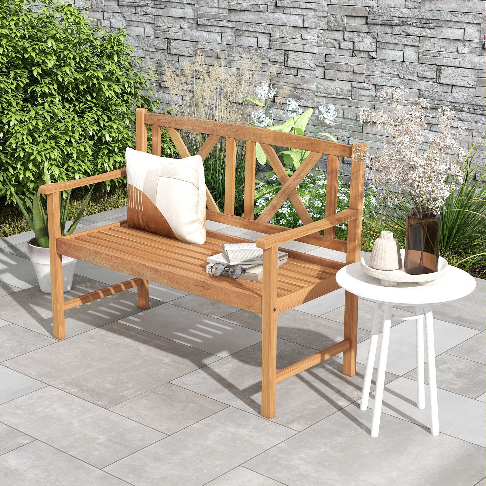 COSTWAY Gartenbank, für 2 bis 3 Personen, aus Akazienholz, bis 360kg
