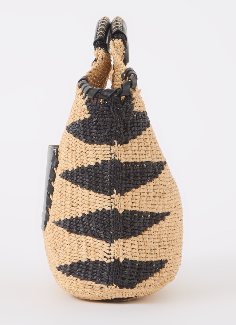 ba&sh kurvveske i raffia med skinndetaljer