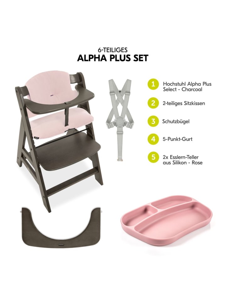 Hauck Hochstuhl Alpha Plus Select Charcoal - im Sparset in grau,rosa günstig kaufen onesize