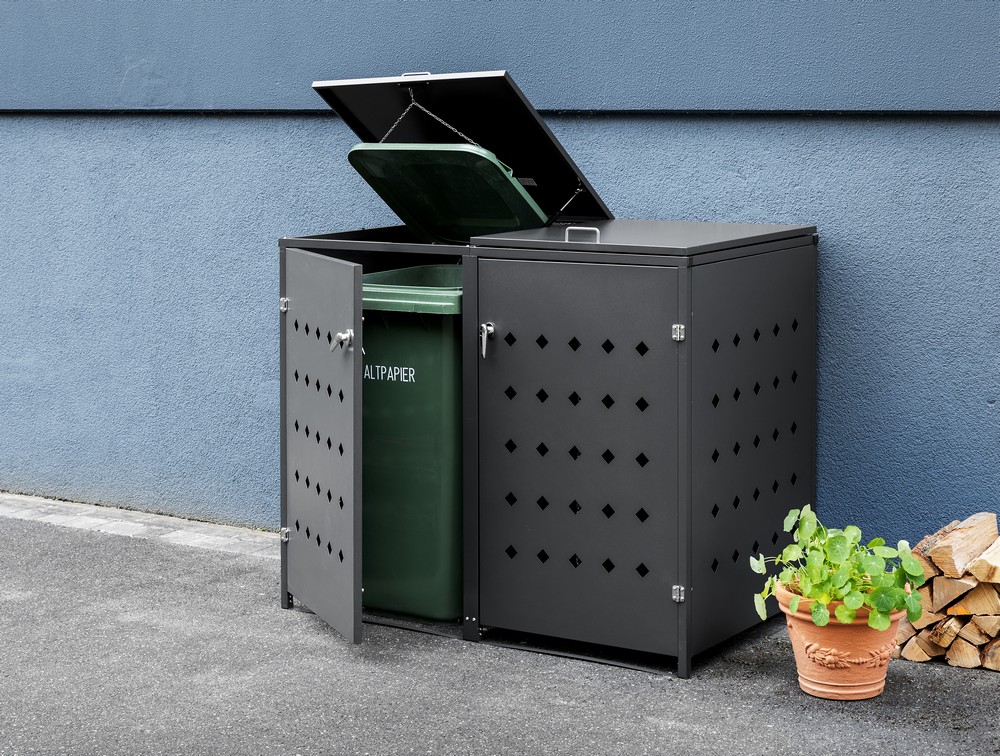 HC Garten & Freizeit Mülltonnenverkleidung 2er Mülltonnenbox Raute, Edelstahl Anthrazit