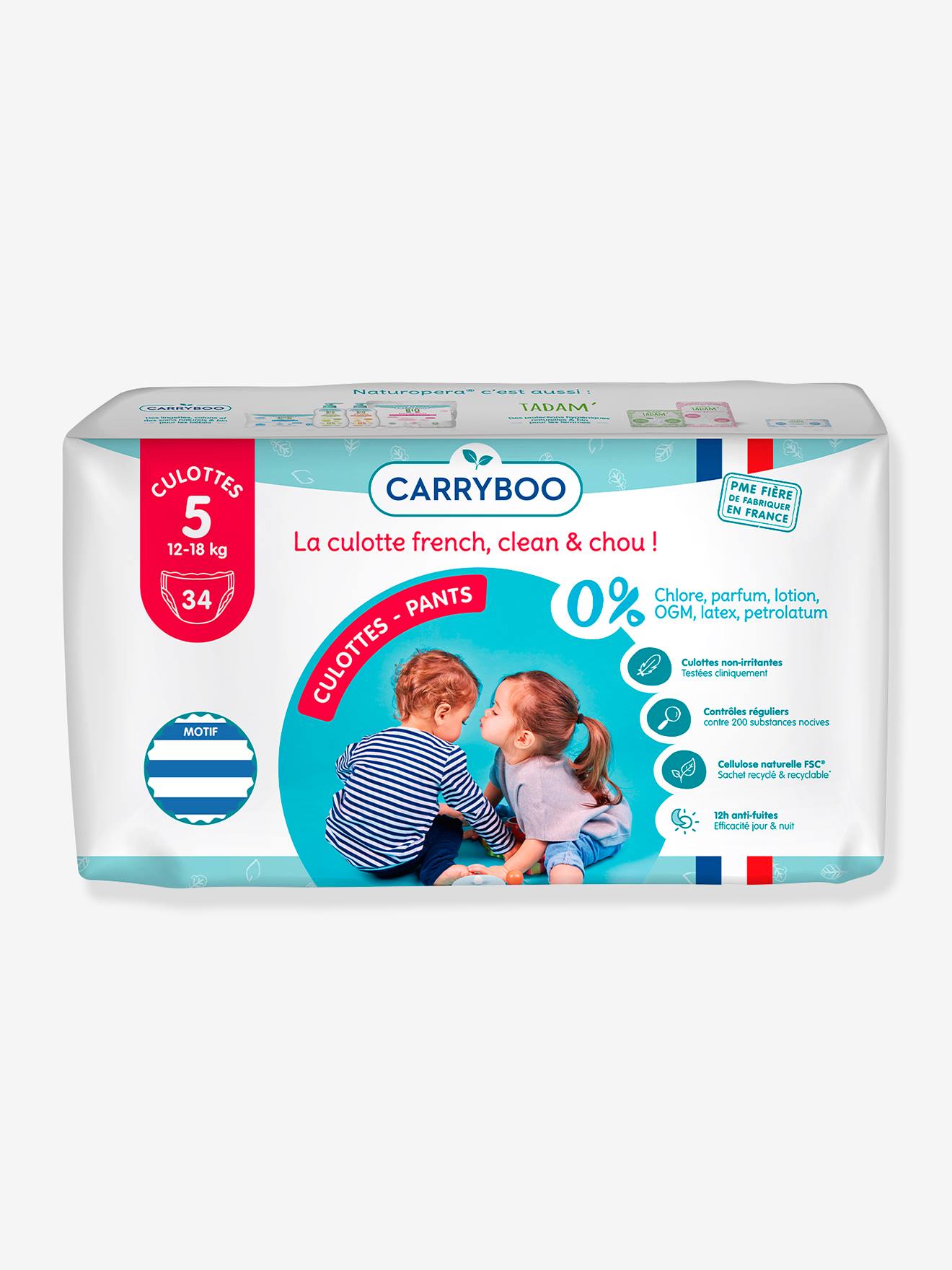 34 couches écologiques T5 (12-18 kg) CARRYBOO bleu