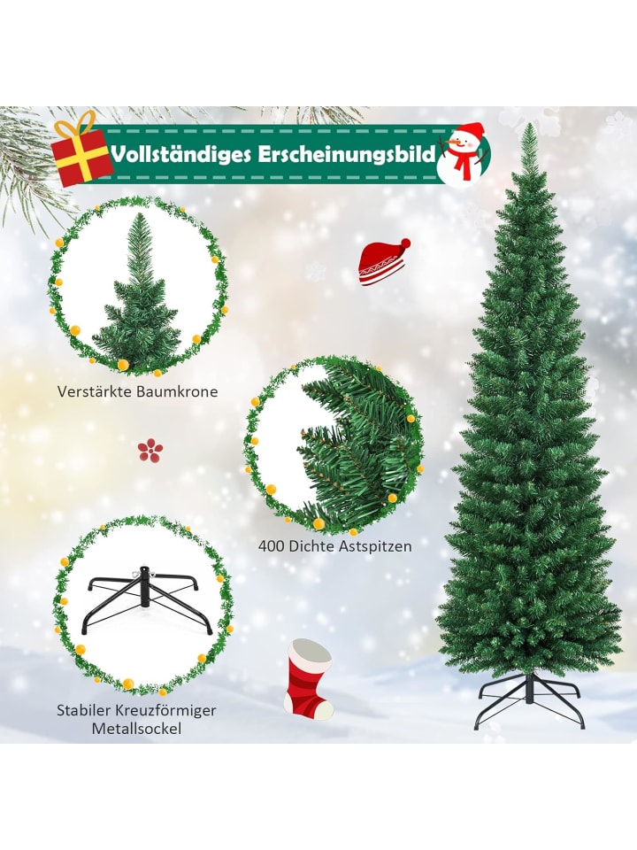 COSTWAY 180cm Bleistift Weihnachtsbaum in Grün günstig kaufen onesize