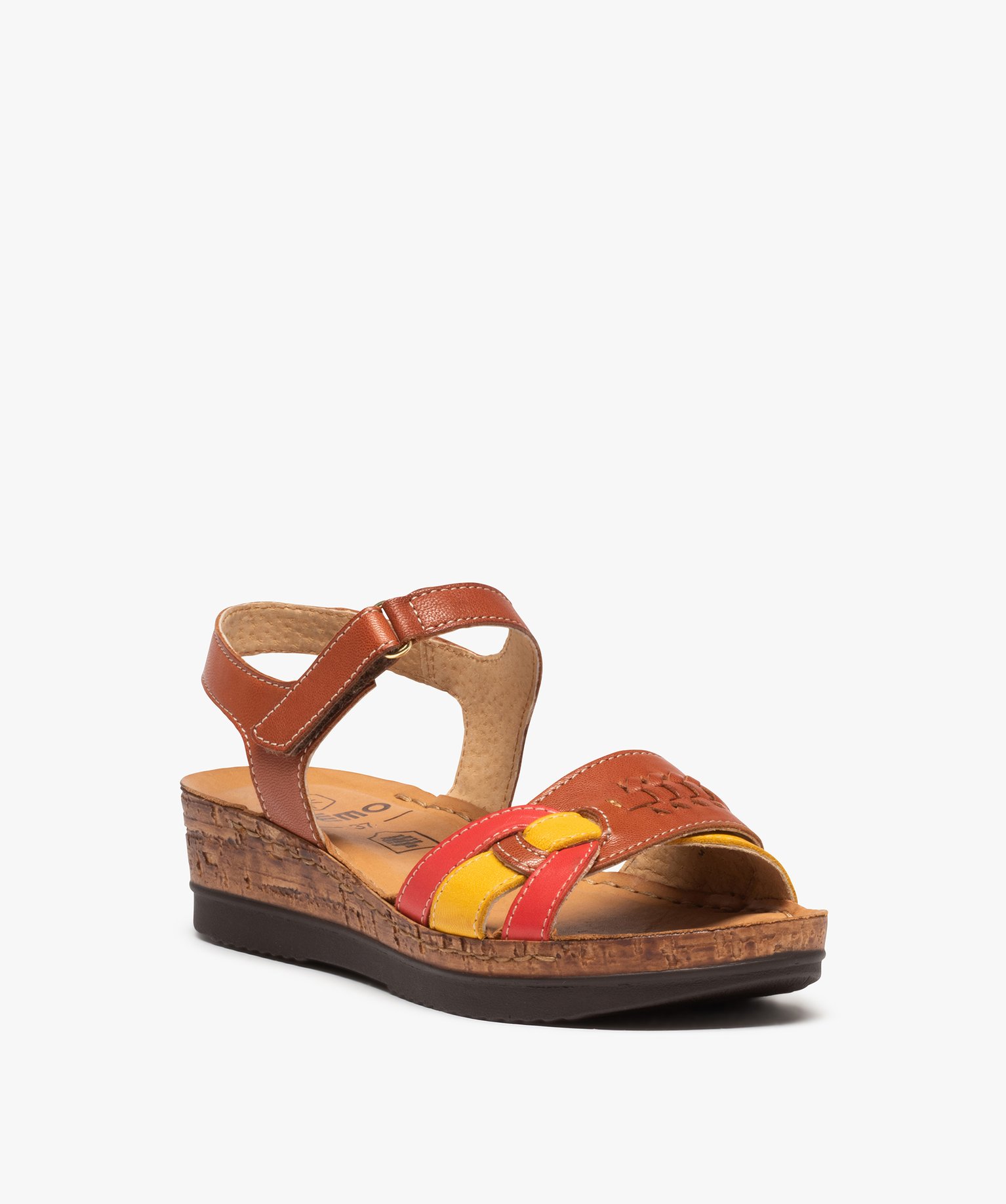 Sandales femme confort en cuir avec brides entrecroisées marron | GEMO