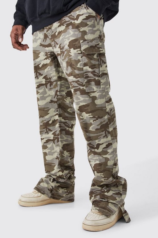 Plus Slim-Fit Camouflage Cargo-Hose mit geteiltem Saum