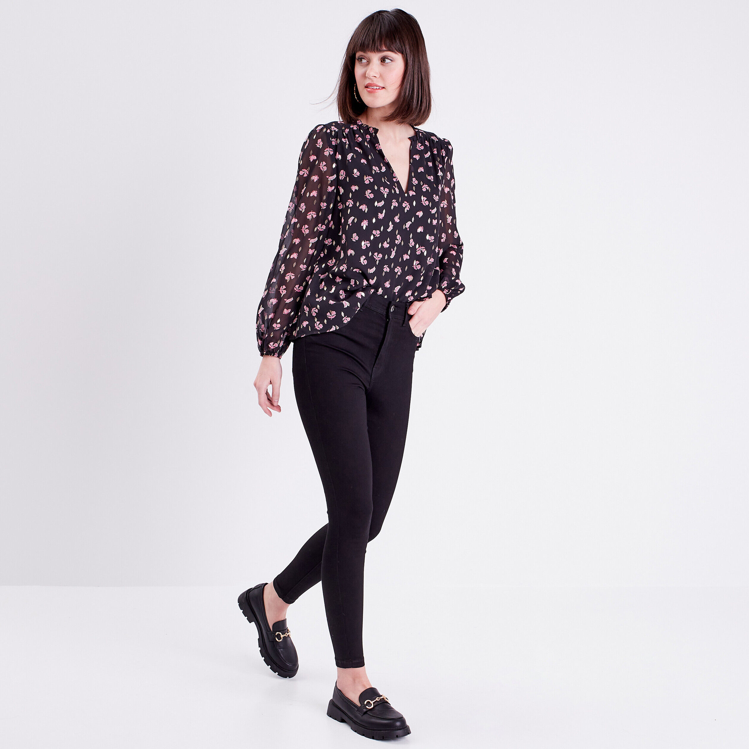Blouse manches longues noir femme | Cache Cache
