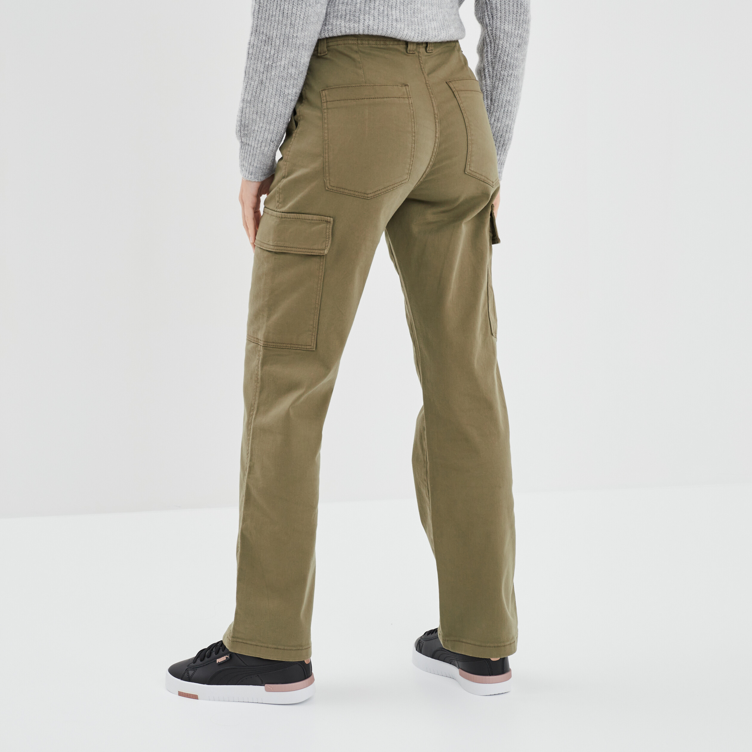 Pantalon cargo droit vert kaki femme | La Halle