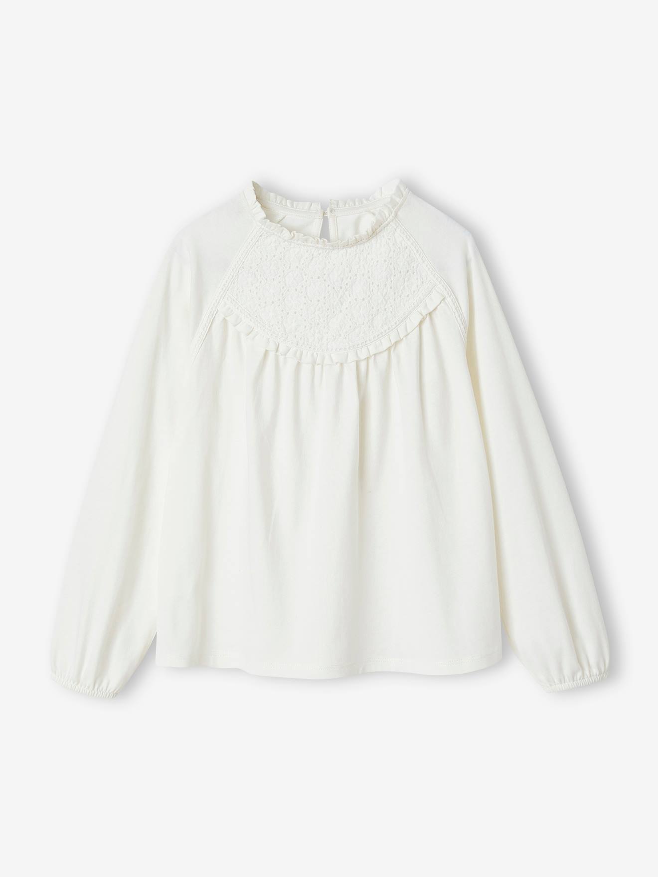 Tee-shirt blouse détail en broderie anglaise fille écru