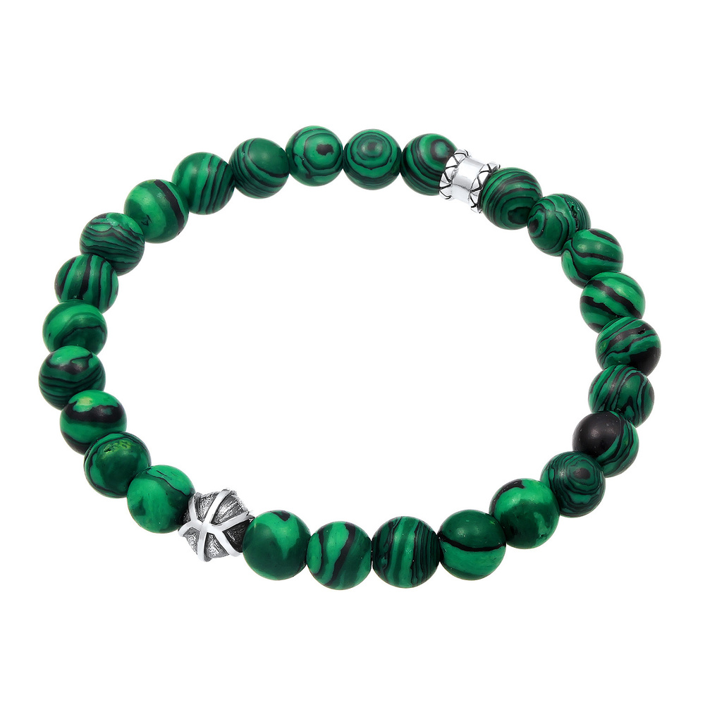 KUZZOI KUZZOI Bracelet Hommes oxydé Malachite look avec des boules d'agate en argent ste Bracelet