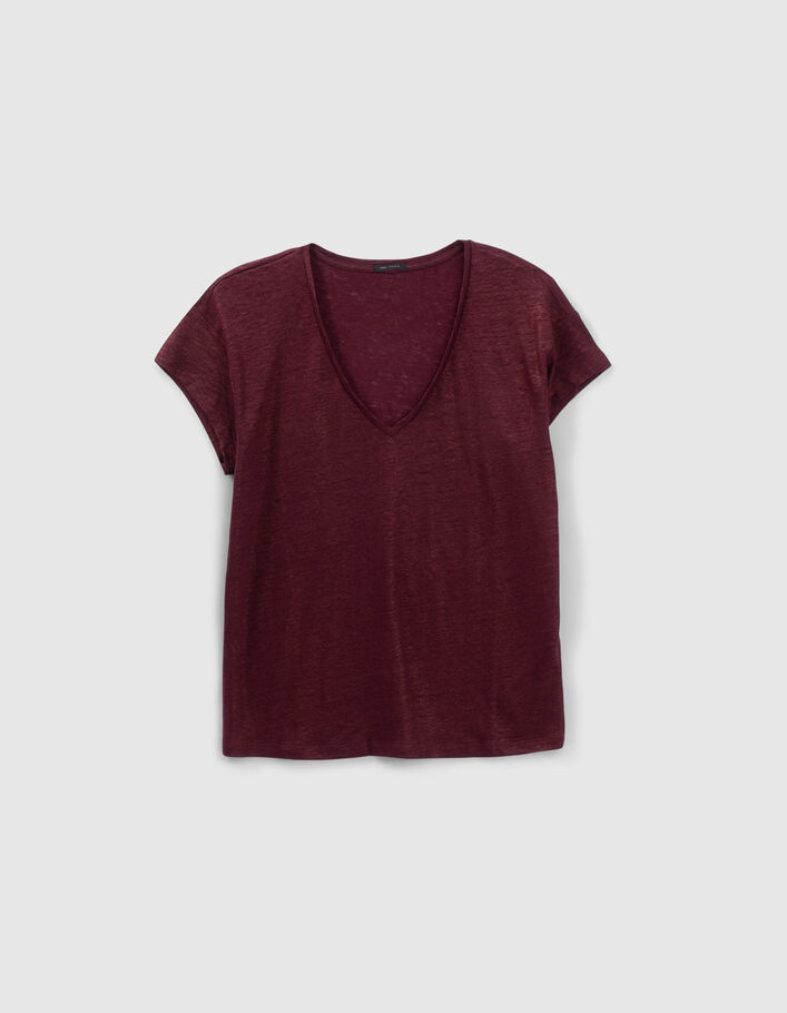 Tee-shirt grenat en maille de lin foil Femme