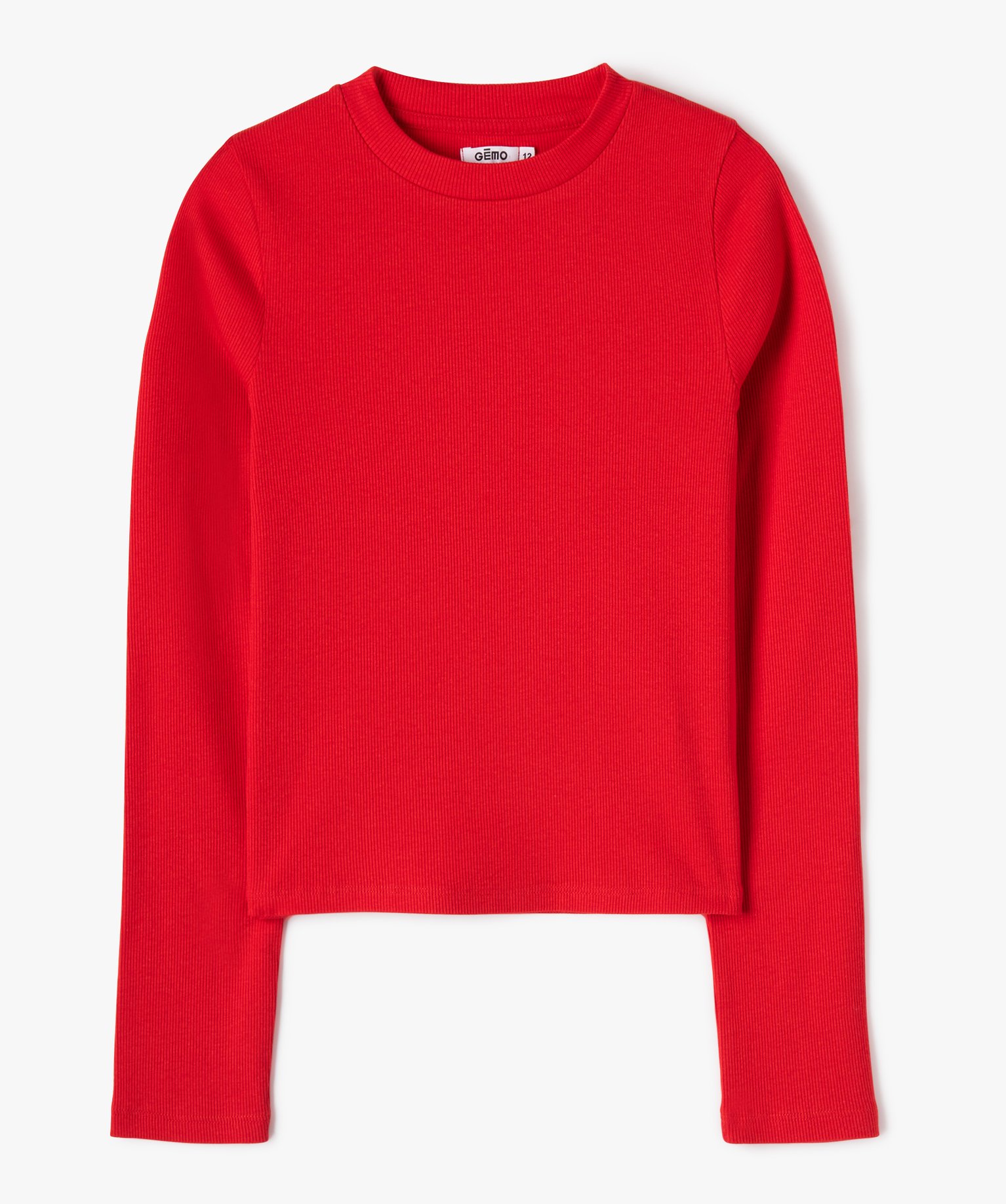 Tee-shirt à manches longues en maille ctelée fille rouge | GEMO