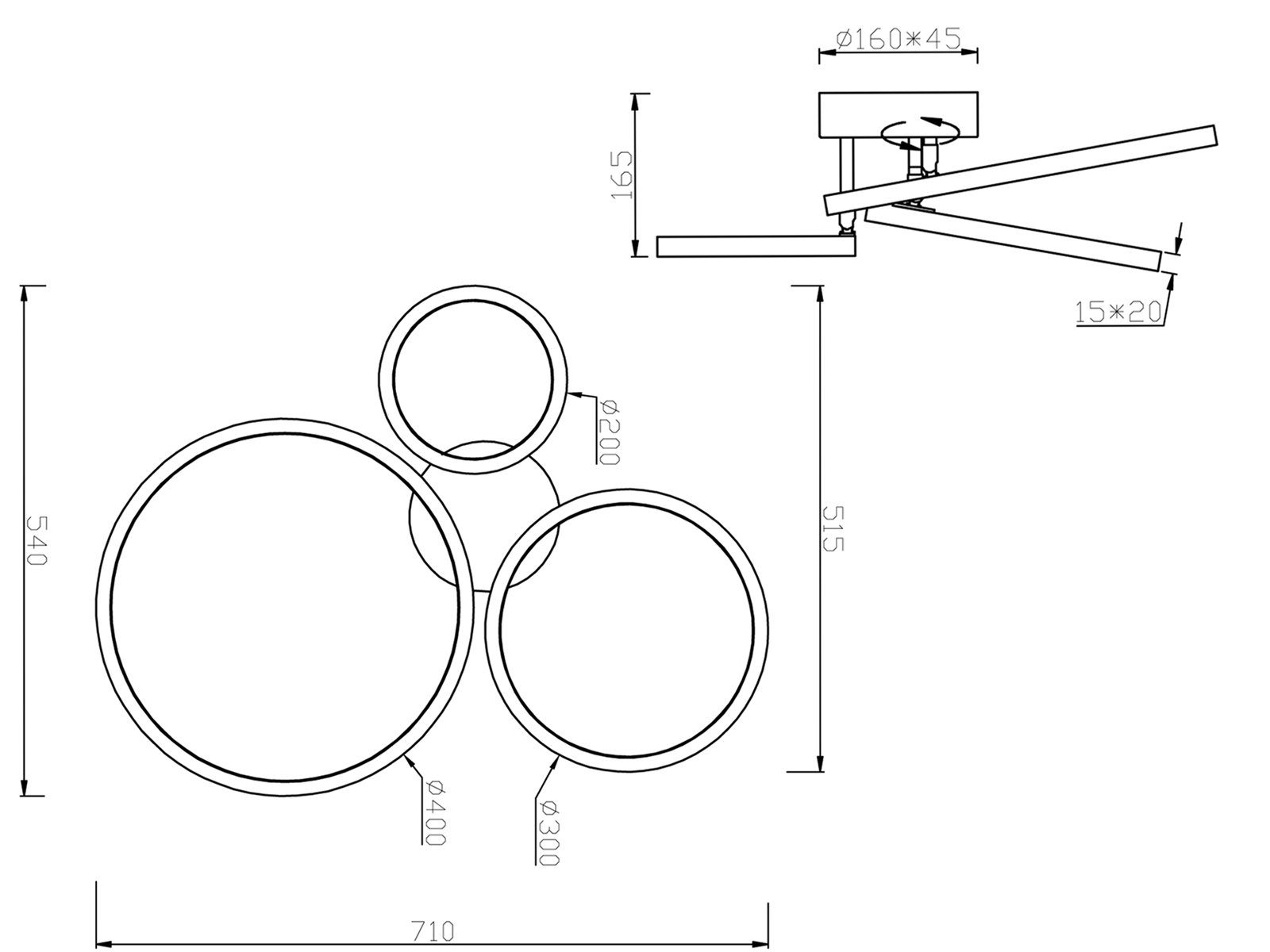 meineWunschleuchte LED Deckenleuchte, Dimmer, LED fest integriert, Warmweiß, Ringe schwenkbar, coole Designer Lampen Jugendzimmer, B. 71cm, Silber
