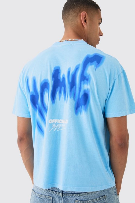 Oversized Back Print Washed Graffiti Homme T-shirt