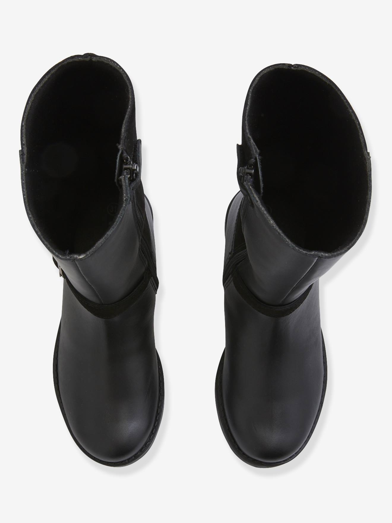 Bottes cavalières fille en cuir noir