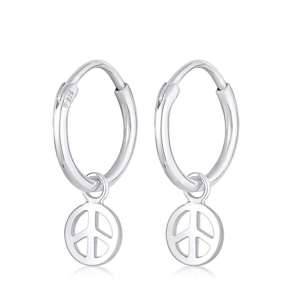 Elli Elli Boucles d'Oreilles Créoles pour Femmes Peace Symbole Boho en argent sterling Boucles d'oreilles